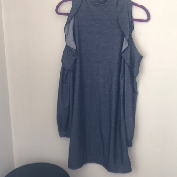 Blue long sleeve dress with cold shoulder - Picture 3 of 4